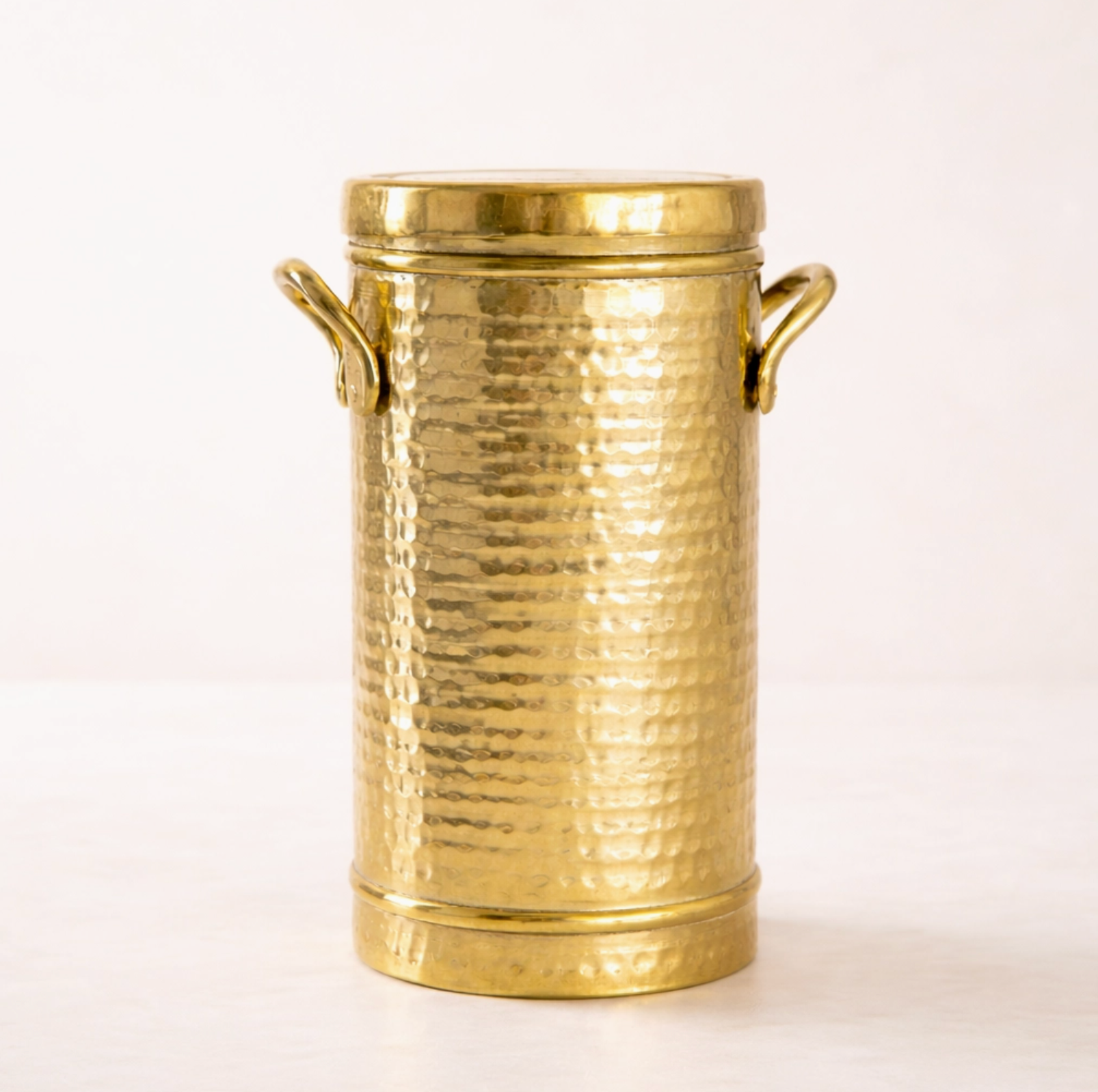 hammered brass canister with lid and handles