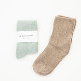 two pairs of soft cloud socks from the brand le bon shoppe.