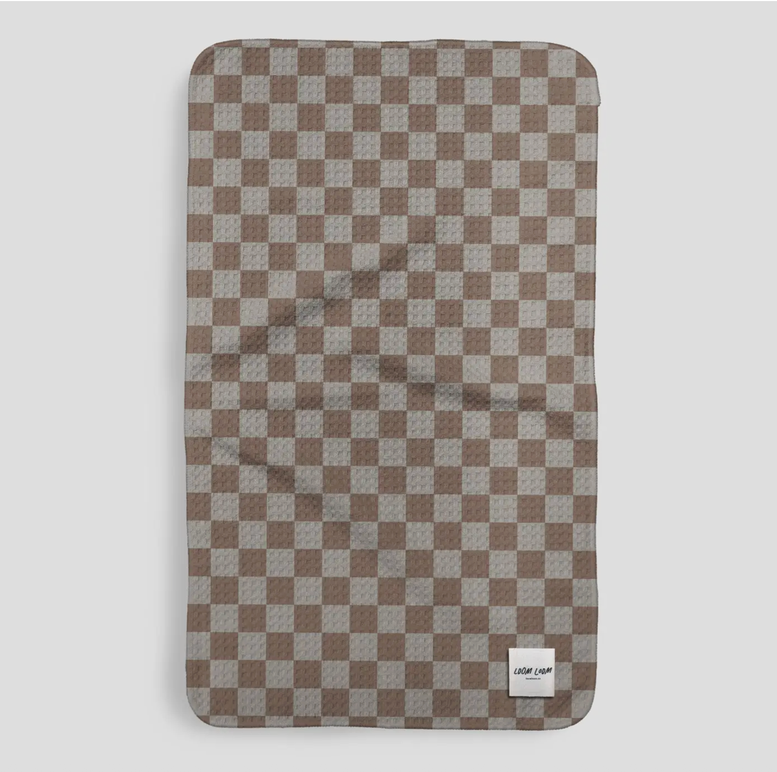 brown and grey checkerboard pattern on a microfiber kitchen towel