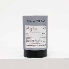 calming herbal tea blend in cardboard container with five tea bags