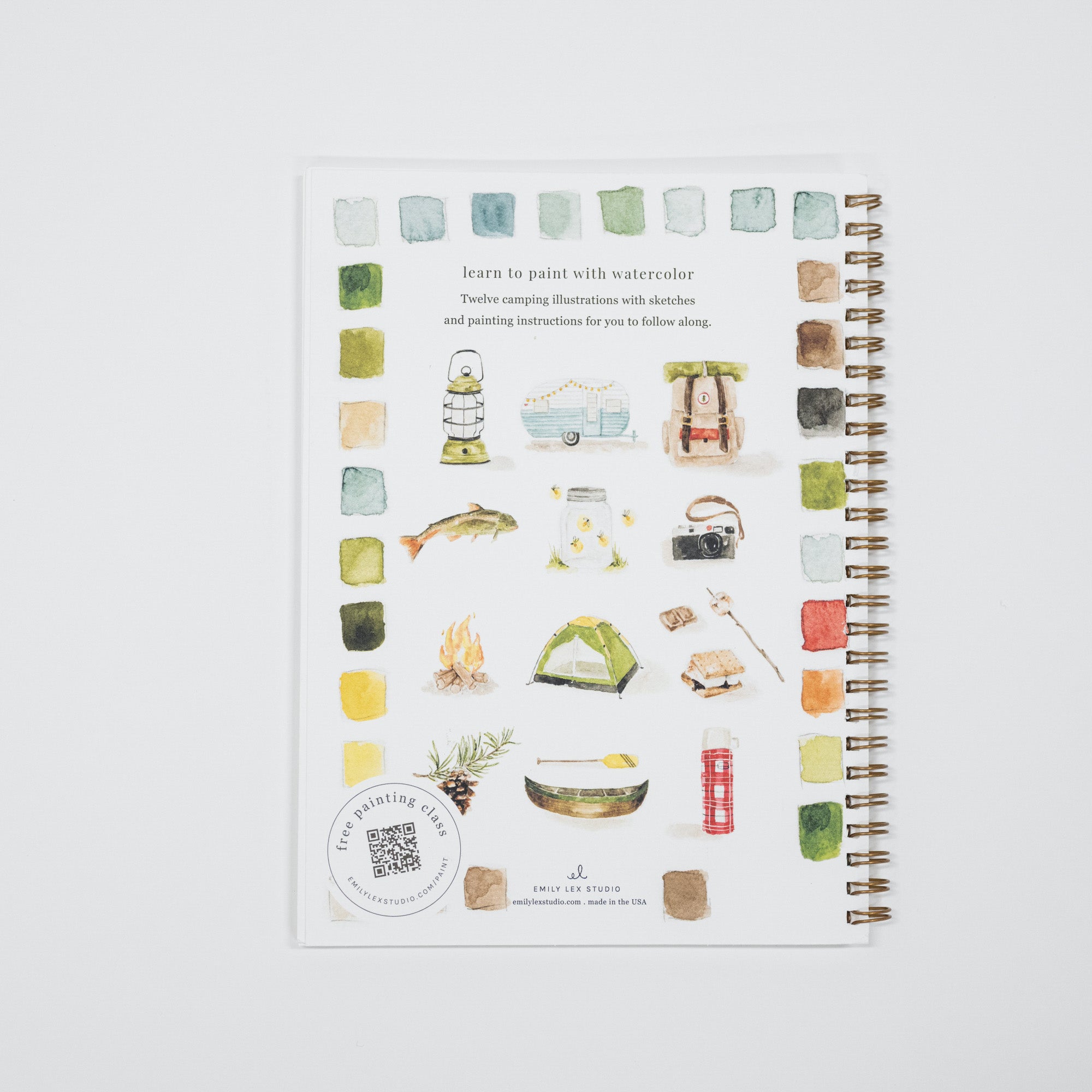 A spiral-bound watercolor painting instruction book titled 'Learn to paint with watercolor' by Only La Plume, displayed on a clean white background.