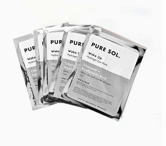 charcoal and hyaluronic acid eye mask pair in individual packets by pure sol