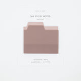 A package of cloth and paper tab sticky notes in a dusty rose color, shown on a clean white background with product details printed on the card.