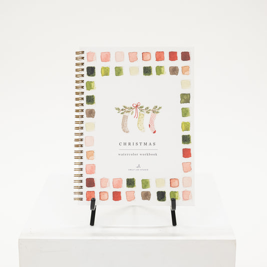watercolor workbook activity with christmas theme