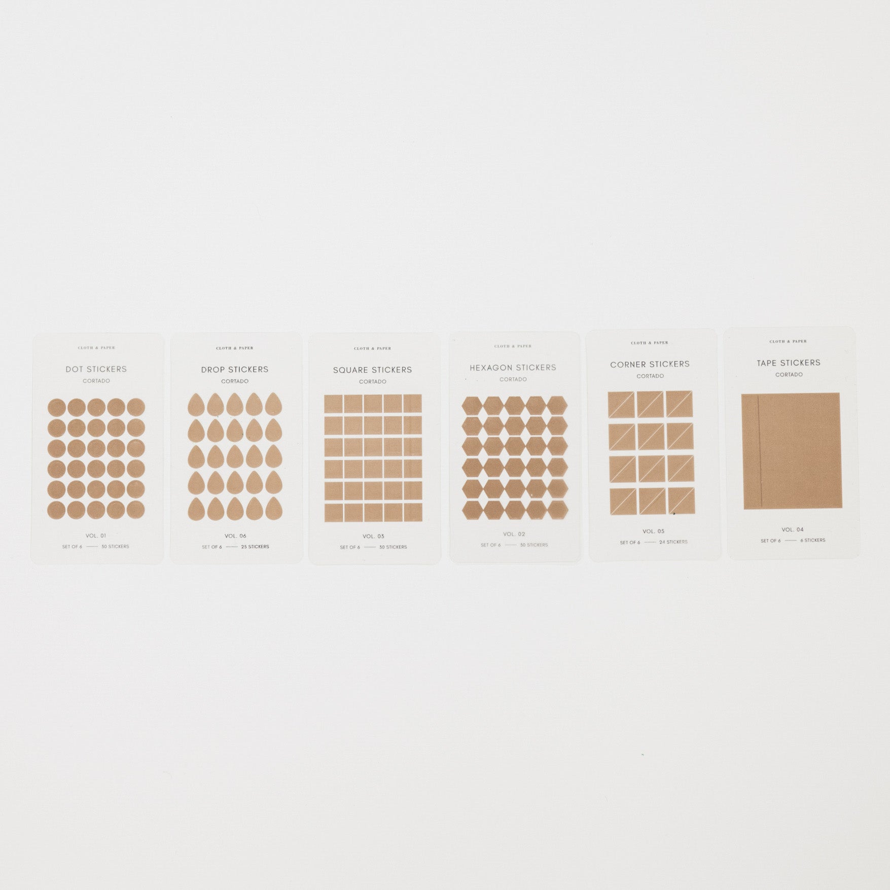 Set of brown sticker samples on a white background