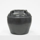 Black ceramic vase with handles on a white background