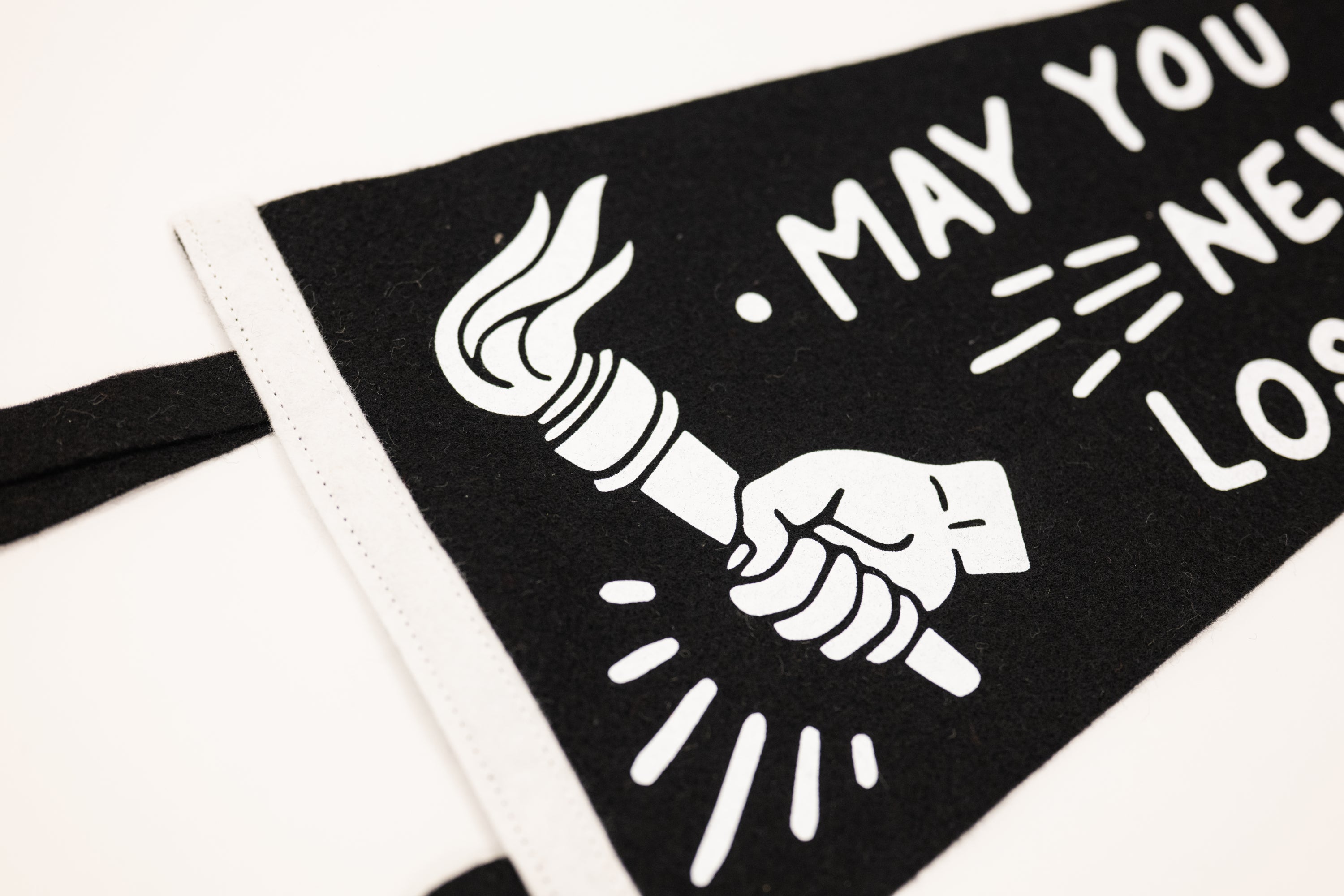 close up never lose flame black and white pennant