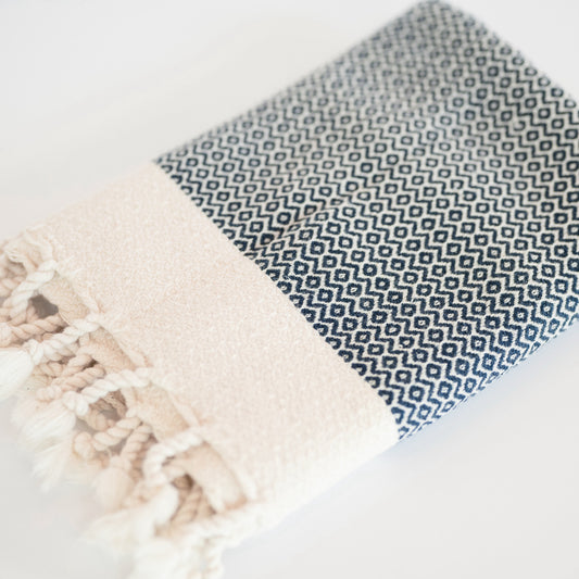 Navy Diamond Turkish Hand Towel