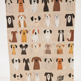 Beige towel with illustrations of dogs and 'LOOM LOOM' branding.