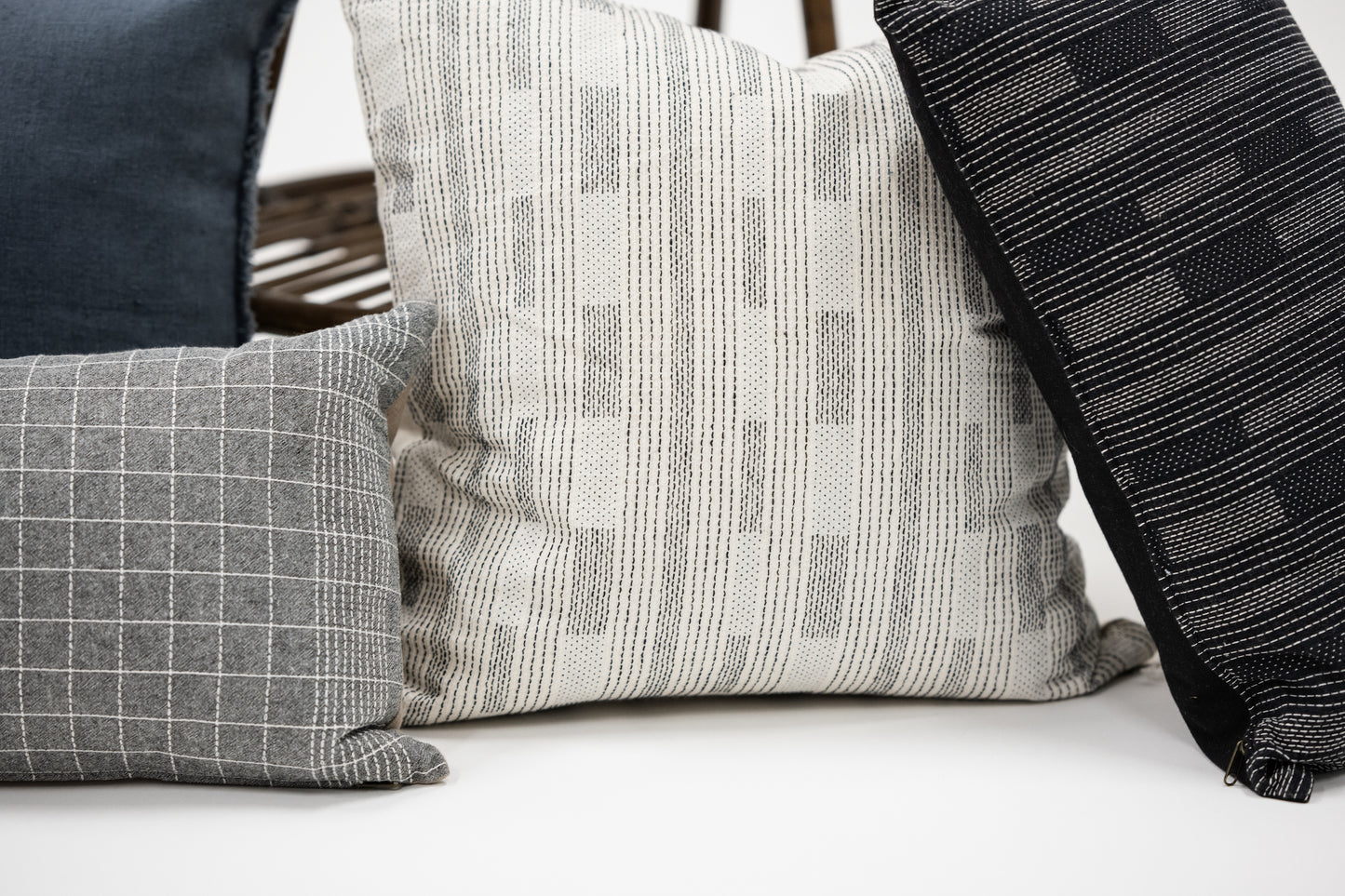 Grey & White Stitched Lumbar Pillow