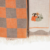 set of taupe and orange kitchen towels from turkish cotton with white fringe