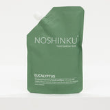 Green hand sanitizer refill pouch with 'Noshinku' branding on a white background