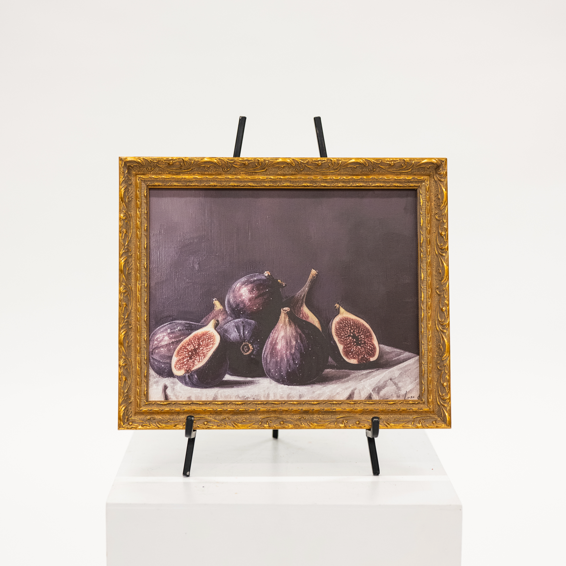 moody fig vintage painting framed in gold ornate frame