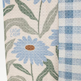 kitchen microfiber towel with blue flowers and gingham pattern