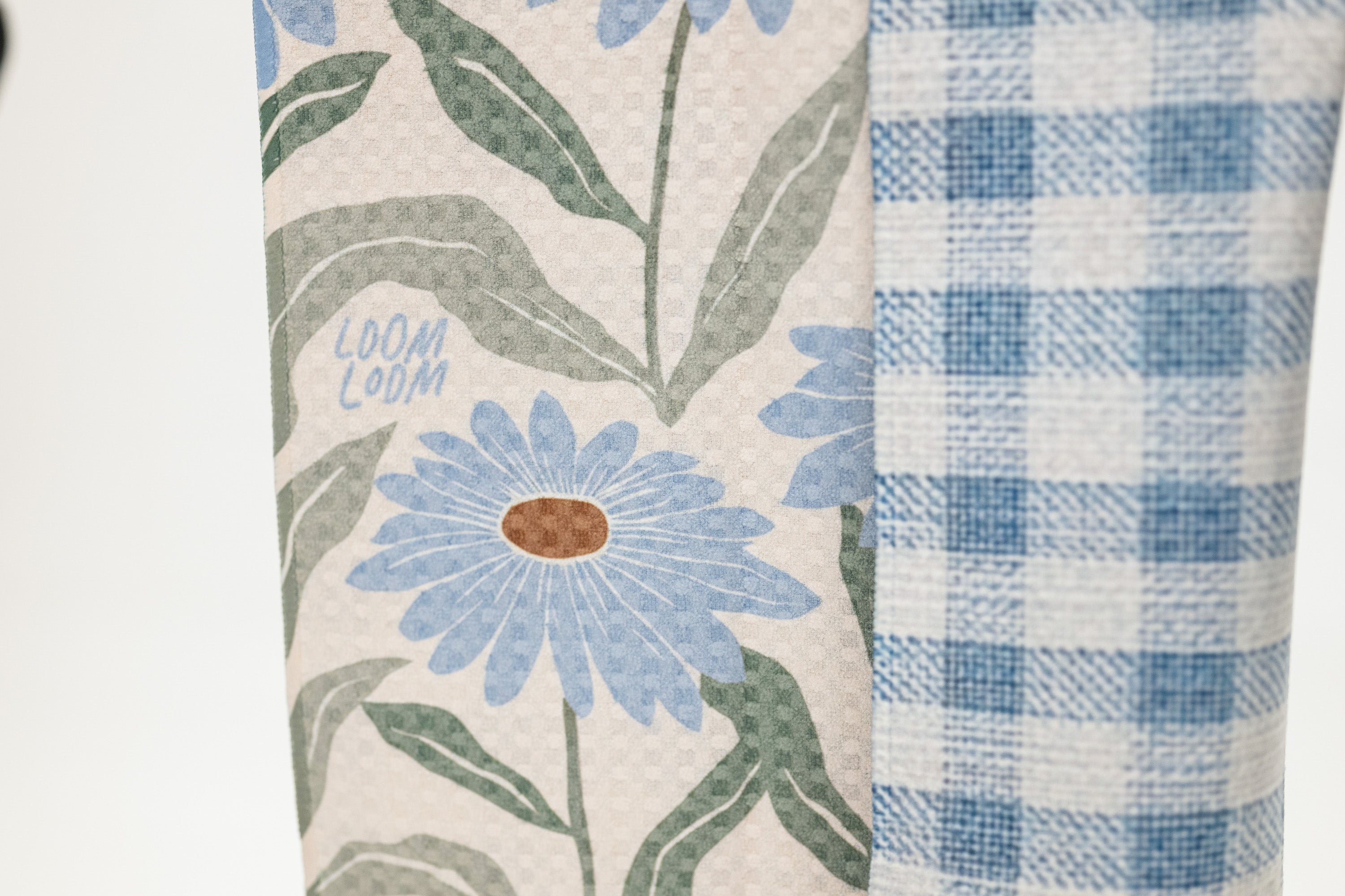 kitchen microfiber towel with blue flowers and gingham pattern