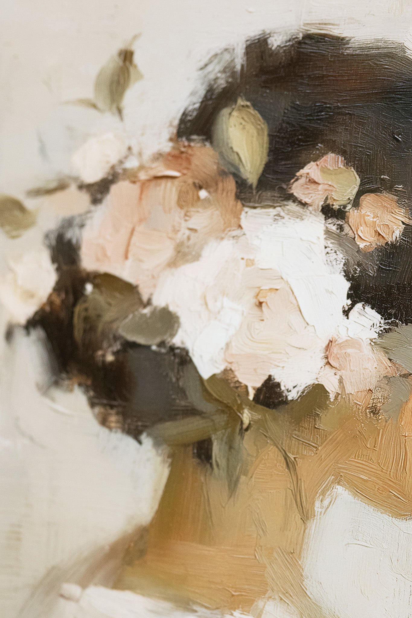 Abstract art with soft colors and floral elements