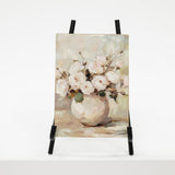 Floral painting on a stand with a white background