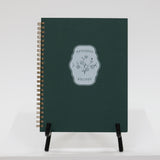 Green notebook with 'Gathered Recipes' design on a white background
