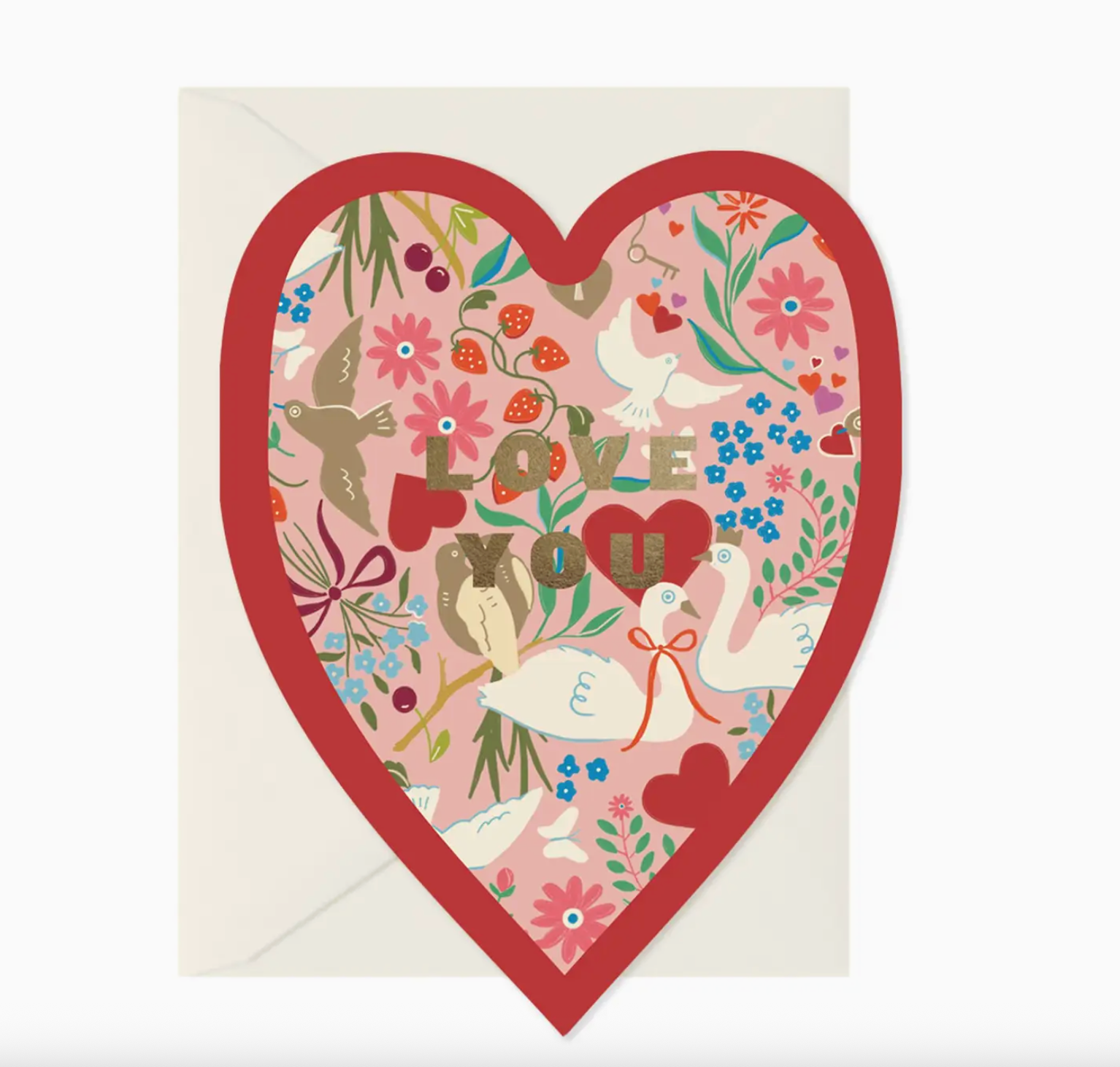 heart shaped greeting card with love you and geese