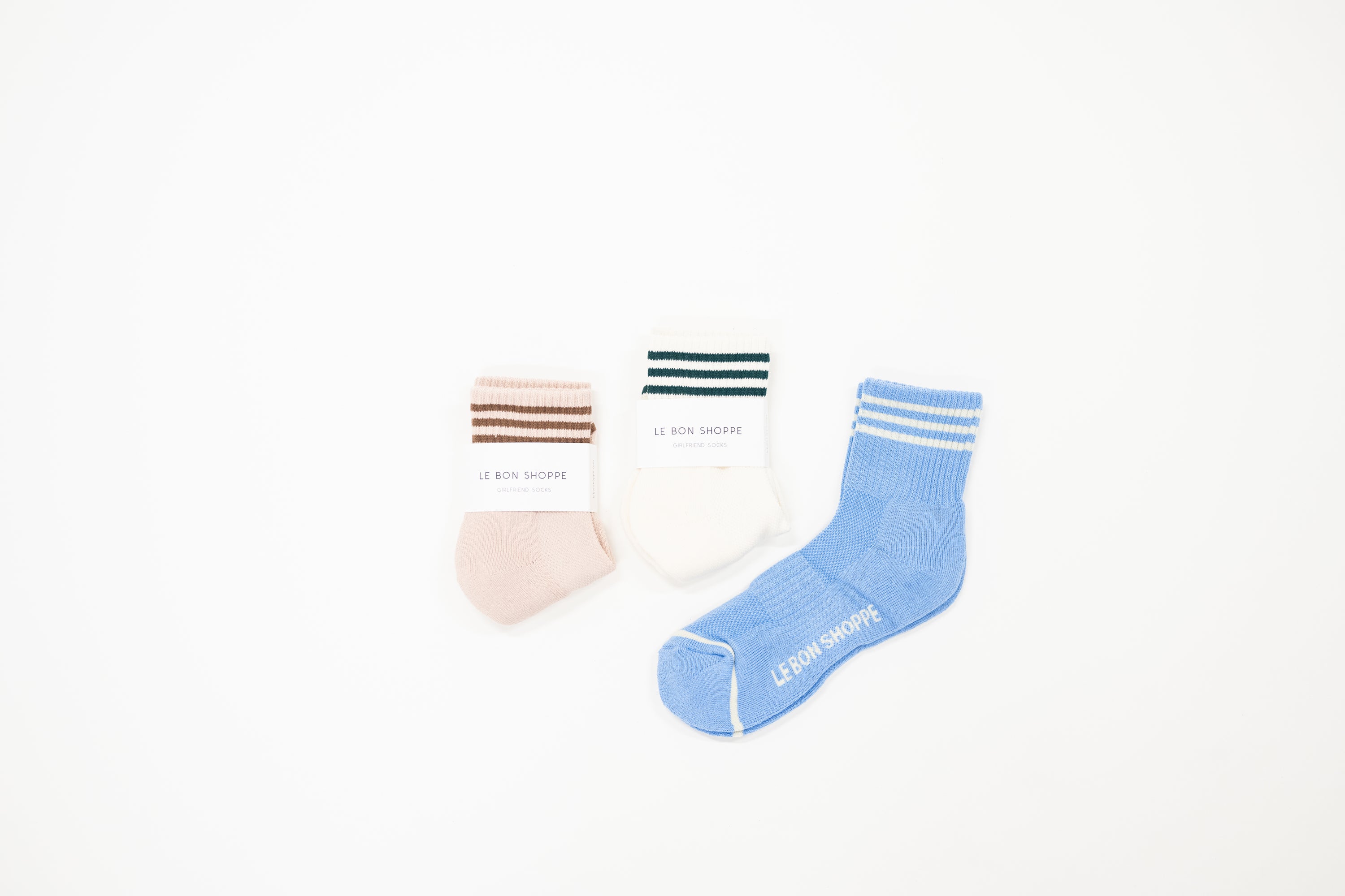 set of three light colored girlfriend socks by Le Bon.