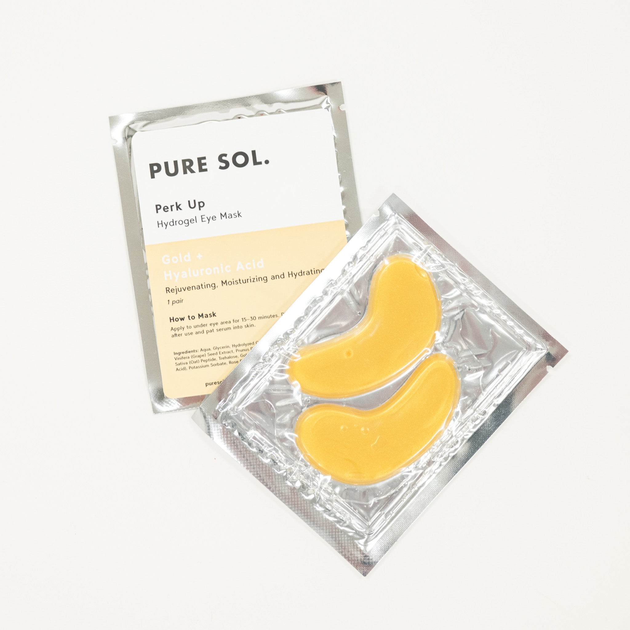 PURE SOL. Perk Up Hydrogel Eye Mask packaging on a white background
