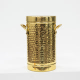 Gold textured ice bucket with handles on a white background