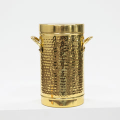 Gold textured ice bucket with handles on a white background