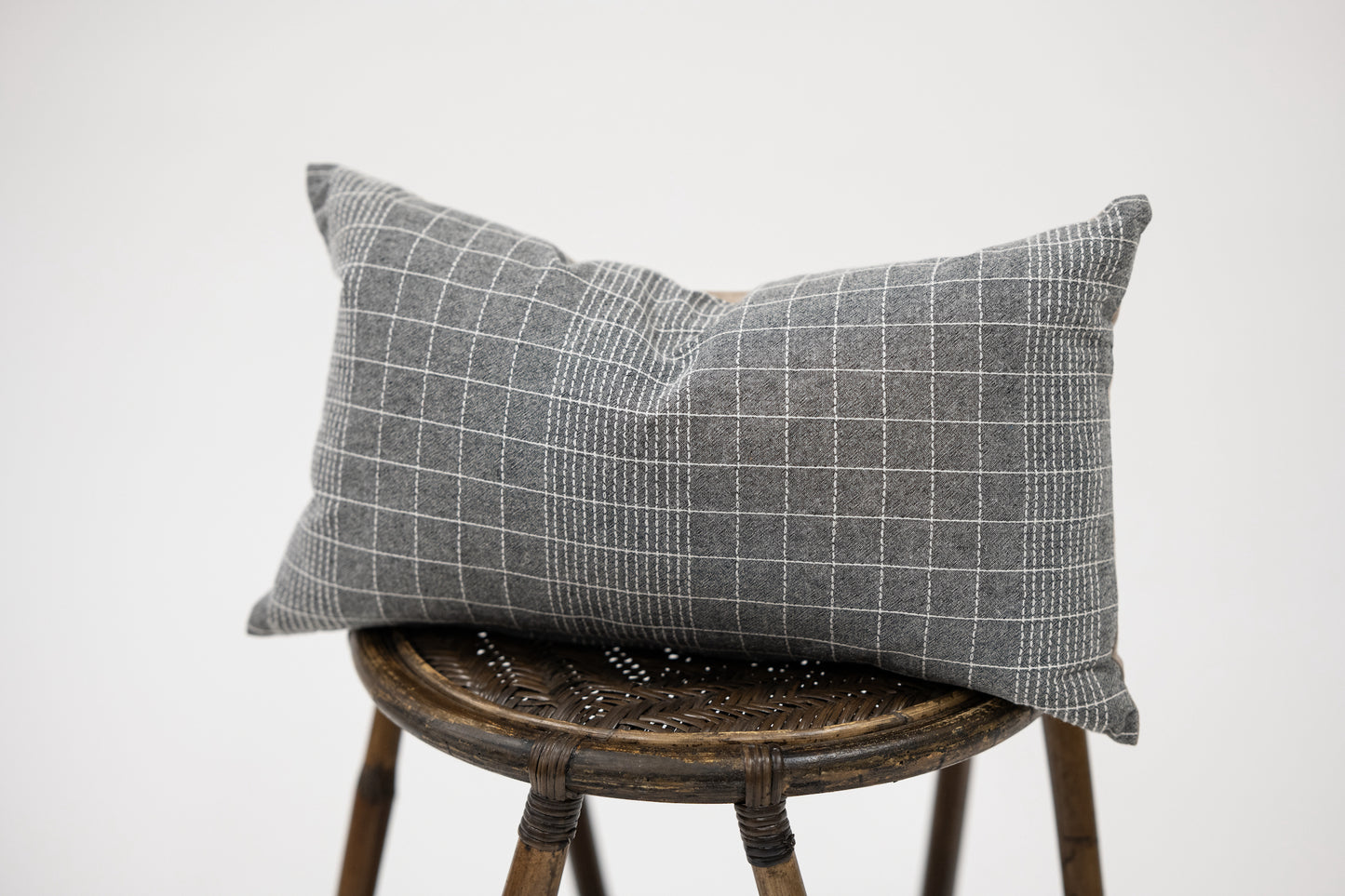 Grey & White Stitched Lumbar Pillow