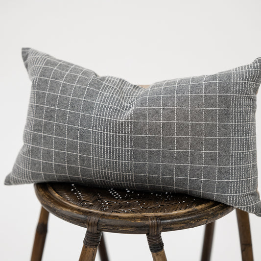 Grey & White Stitched Lumbar Pillow