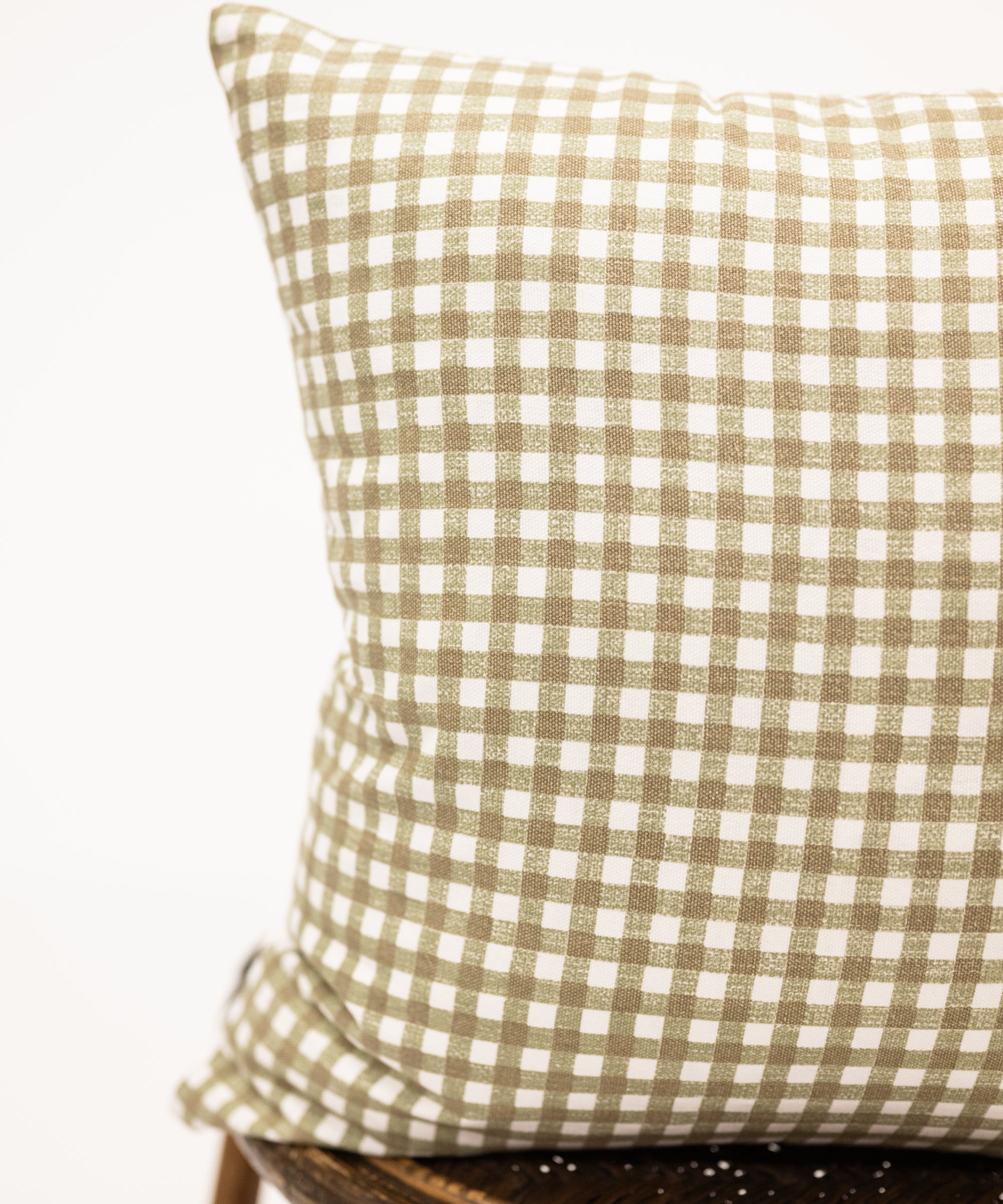 olive green colored gingham pattern square pillow
