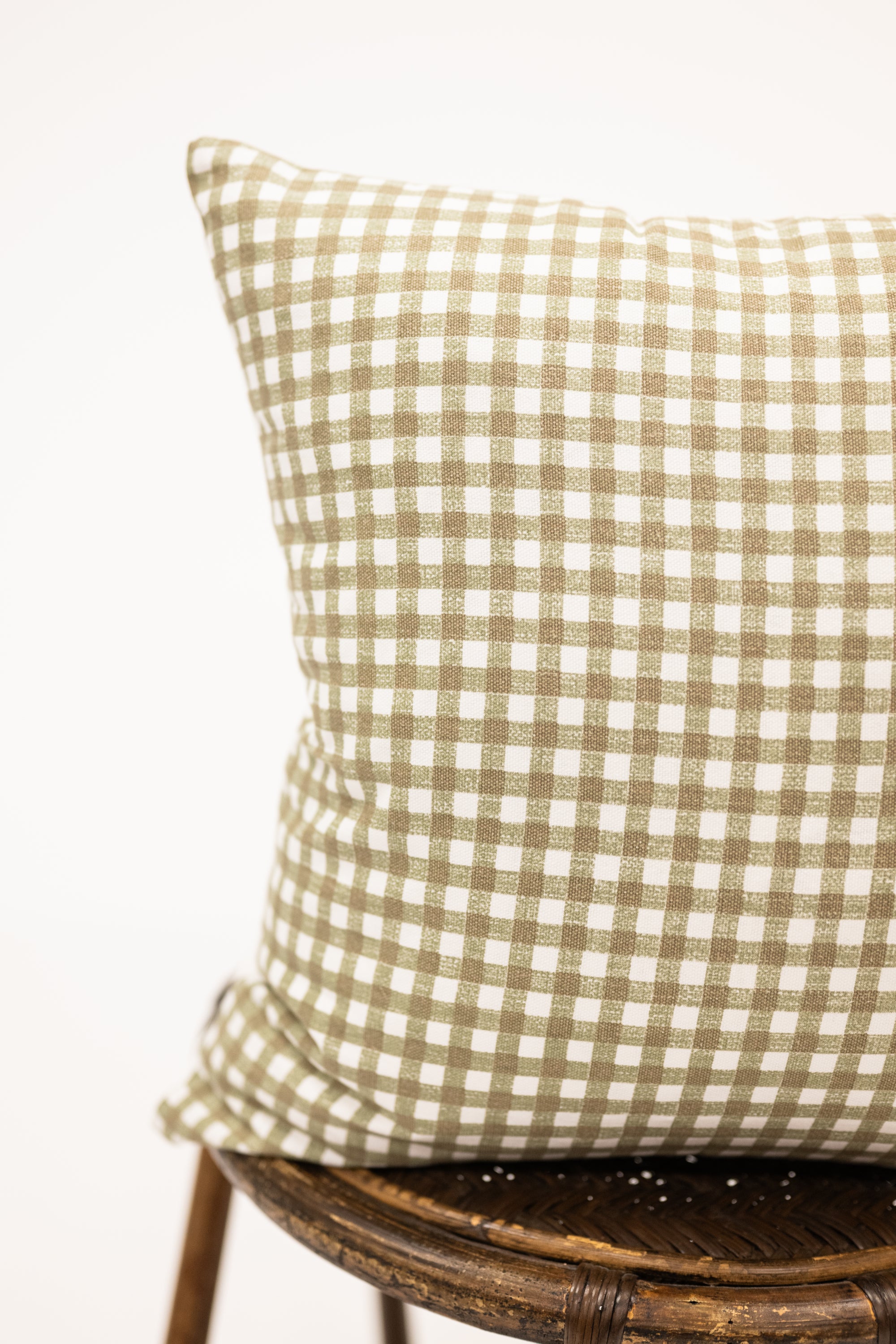 olive green colored gingham pattern square pillow