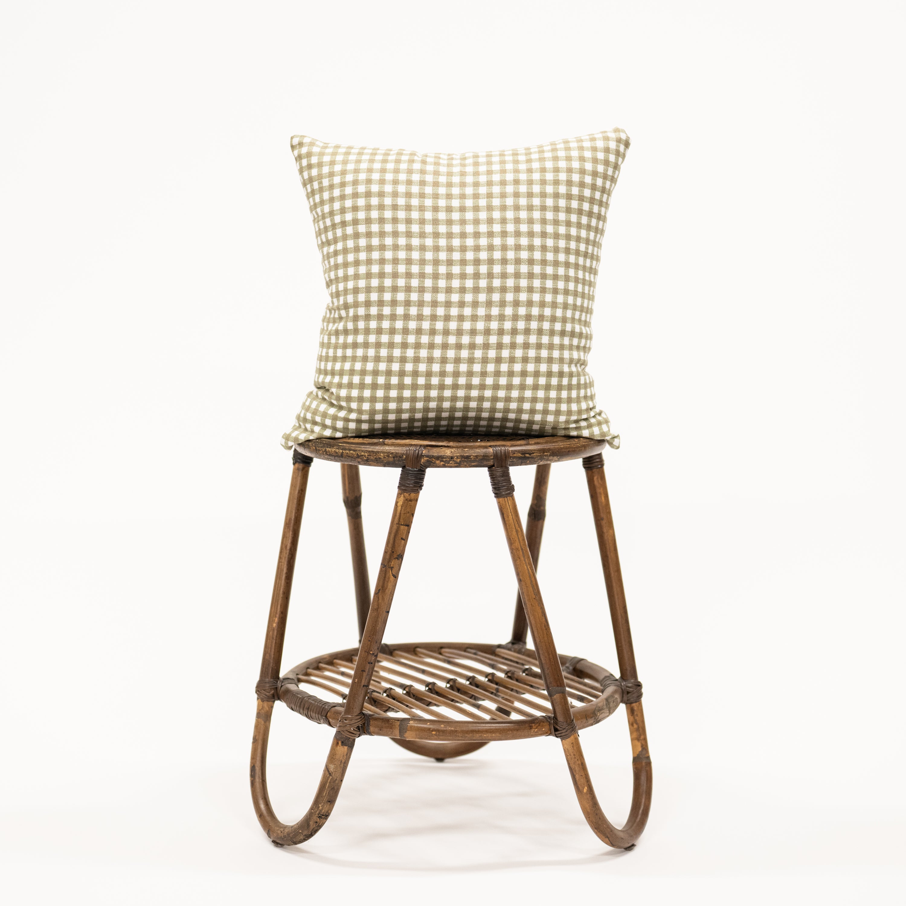 olive green colored gingham pattern square pillow