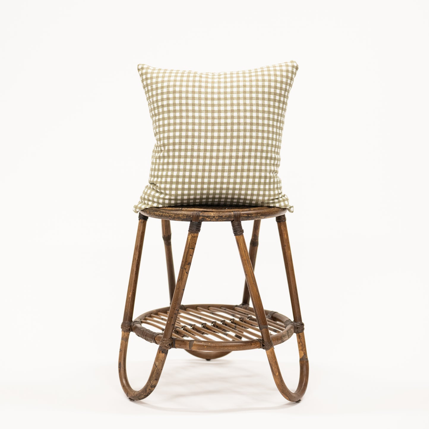 olive green colored gingham pattern square pillow