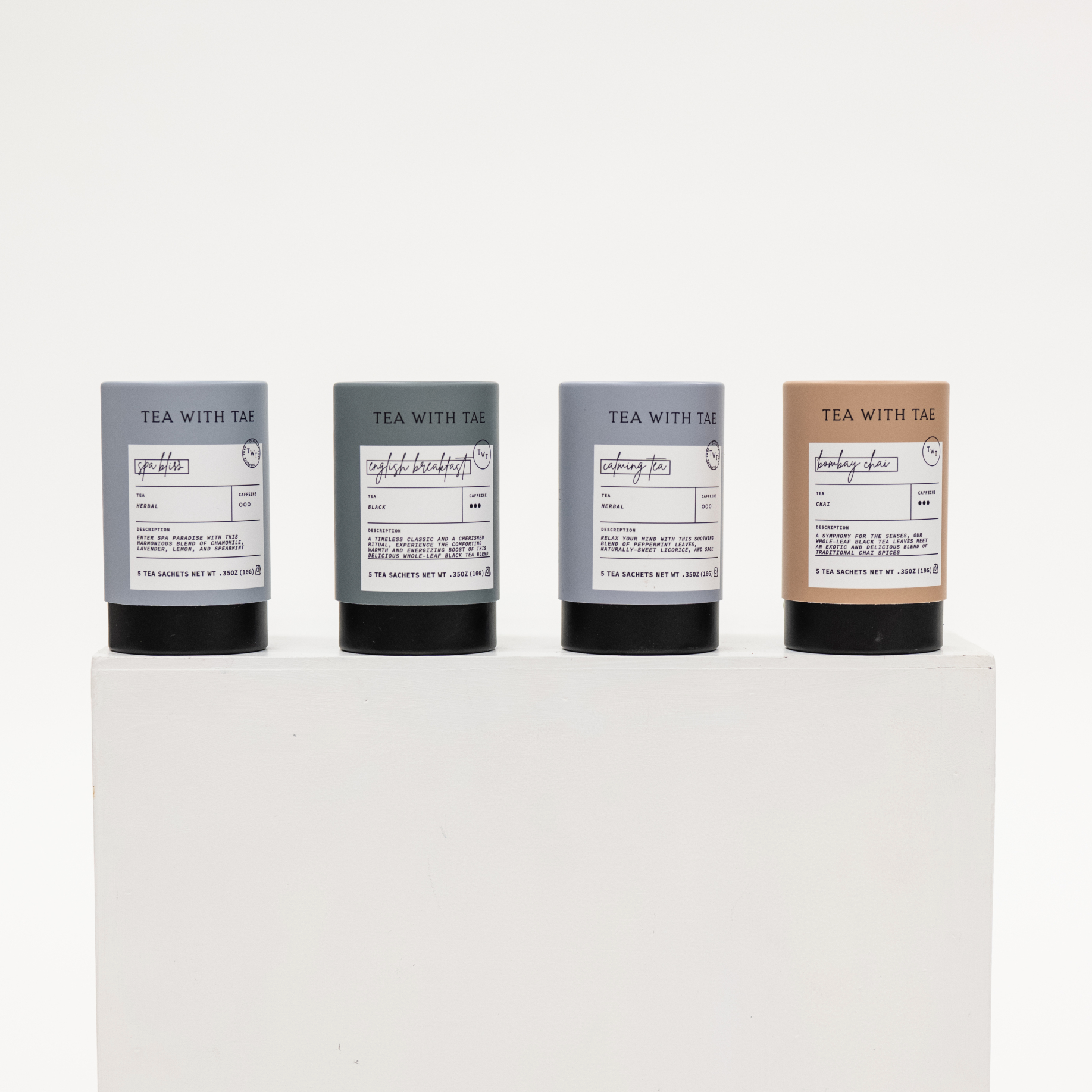 four varieties of herbal tea blends