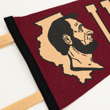 Close-up of a banner with a profile of a person and text on a white background