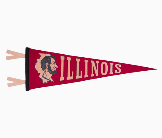 Red pennant with 'ILLINOIS' and a portrait on a white background