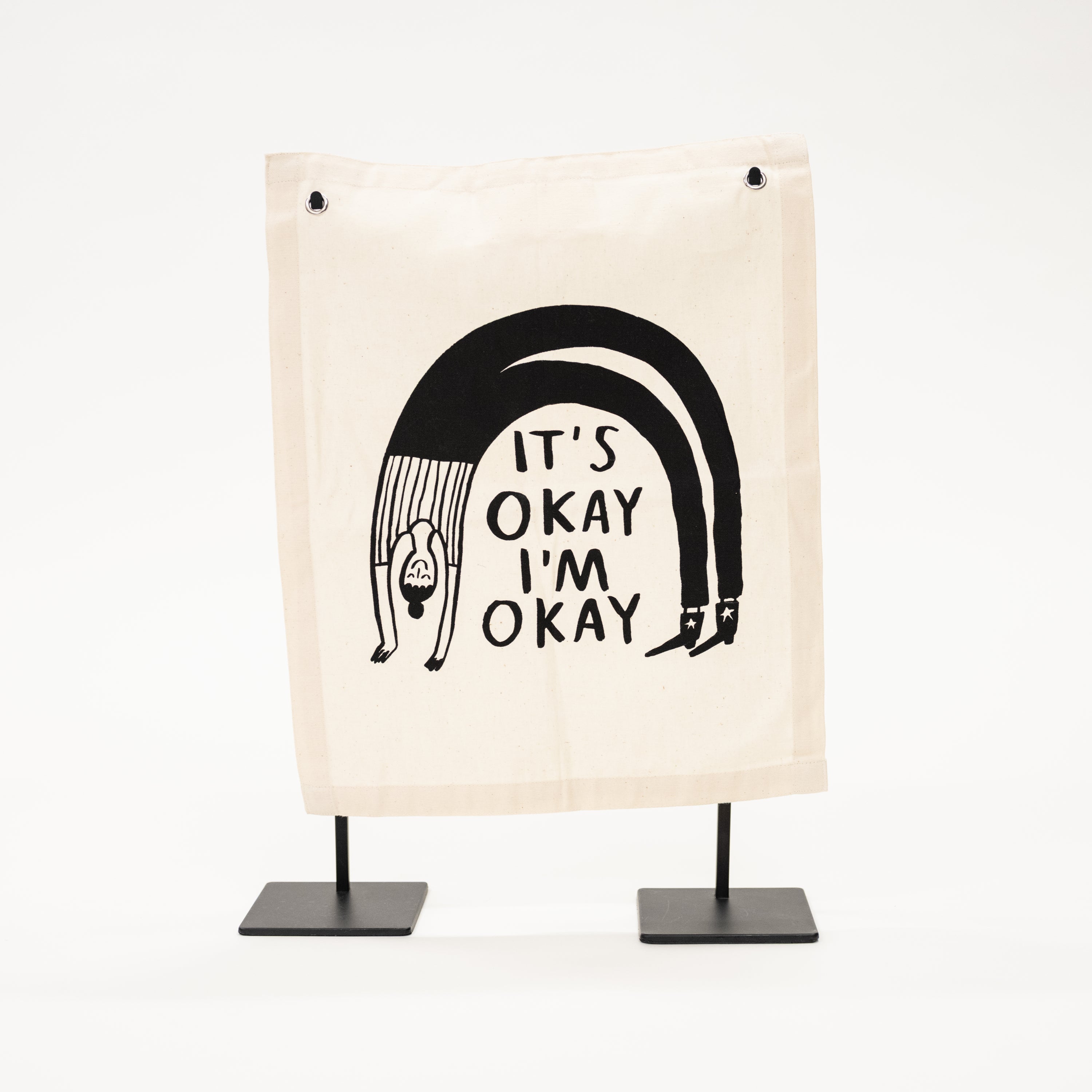 wall canvas sign with phrase its ok i'm ok and hand drawn person
