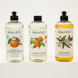 Three bottles of Koala Eco cleaning products on a white surface with a white background