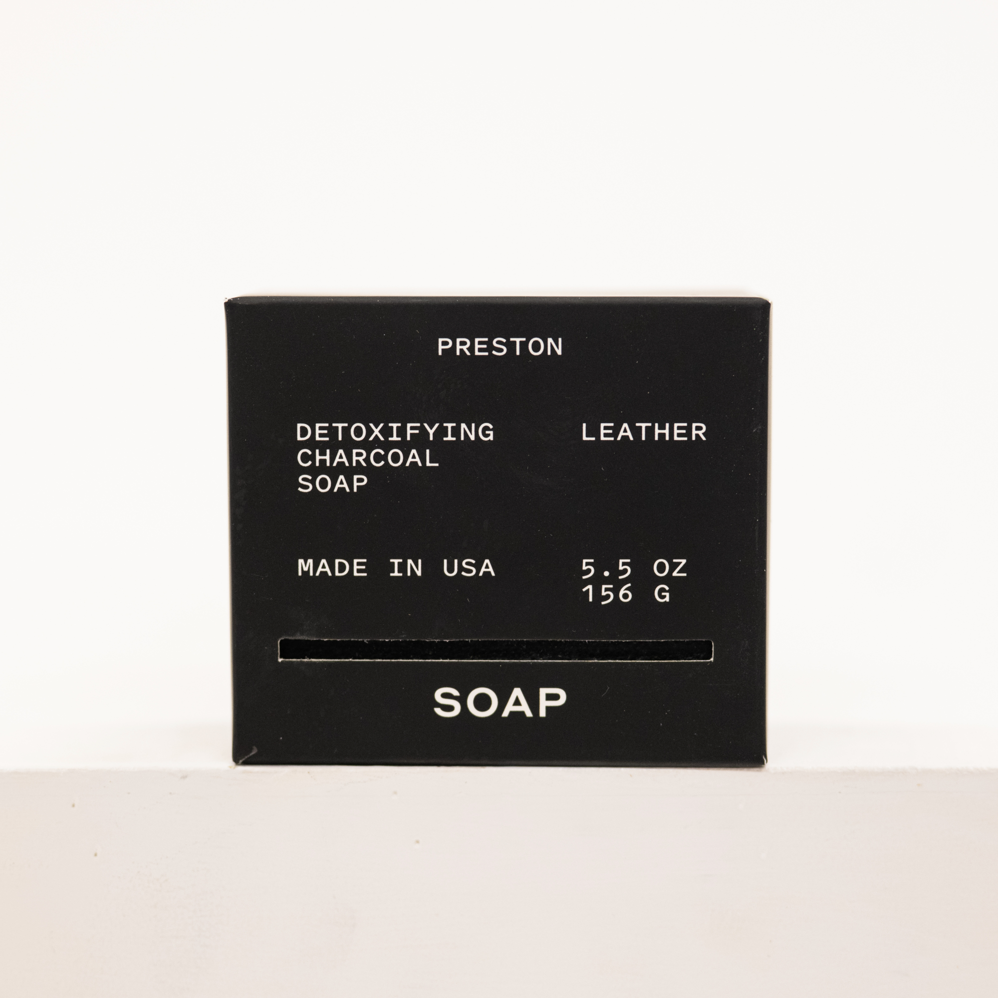 charcoal bar of soap by preston in scent leather