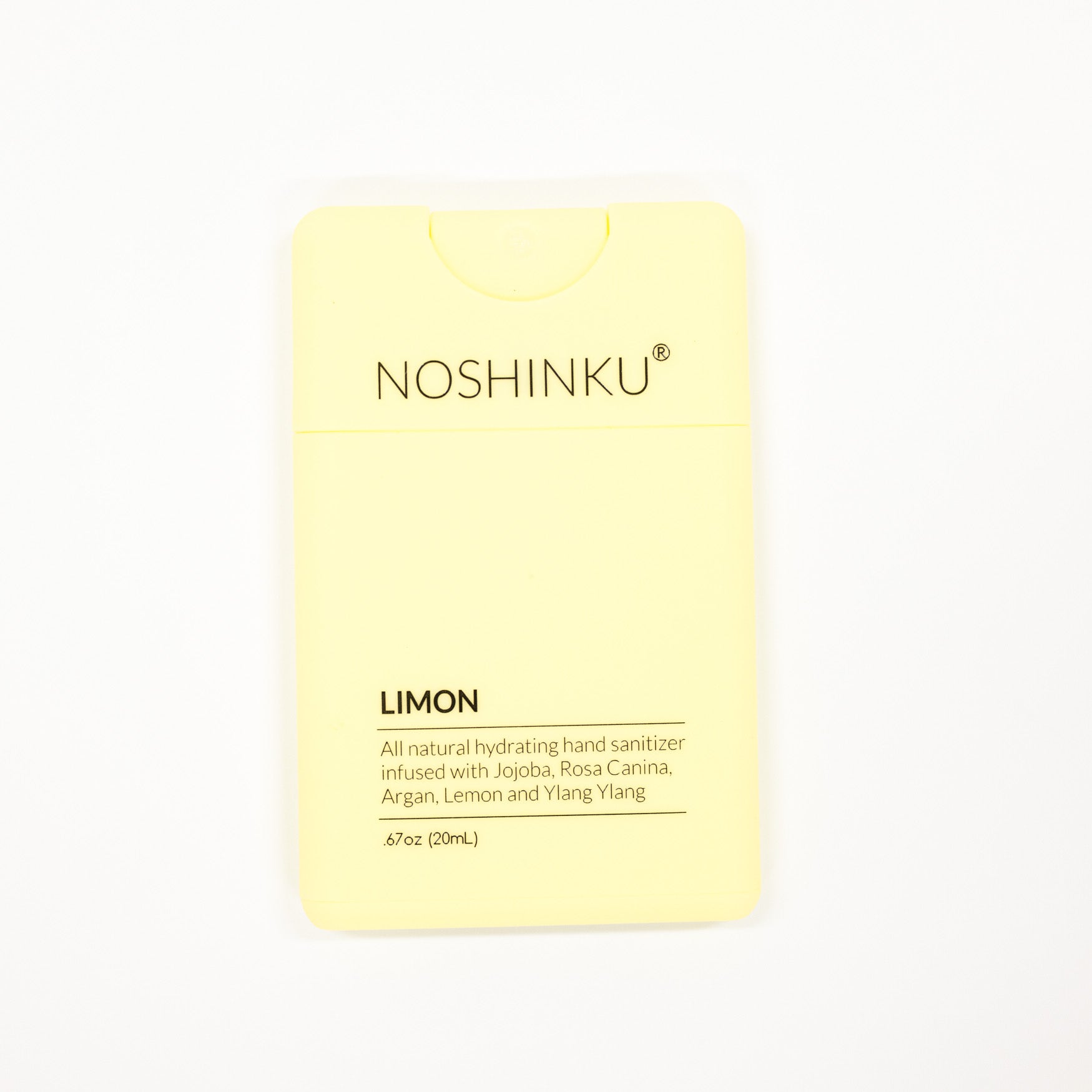 A pale yellow Noshinku Limon hand sanitizer packet on a clean white background.