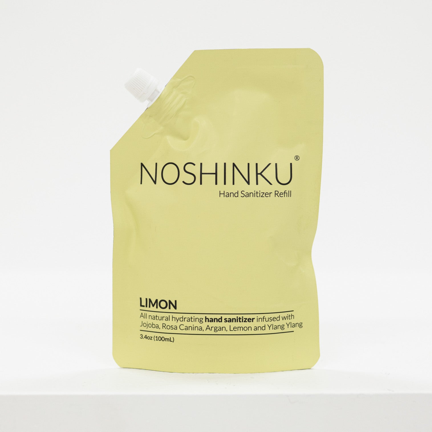 Noshinku hand sanitizer refill pouch on a white background