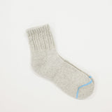 A light gray ribbed knit sock with a light blue accent stripe near the toe, displayed on a clean white background.