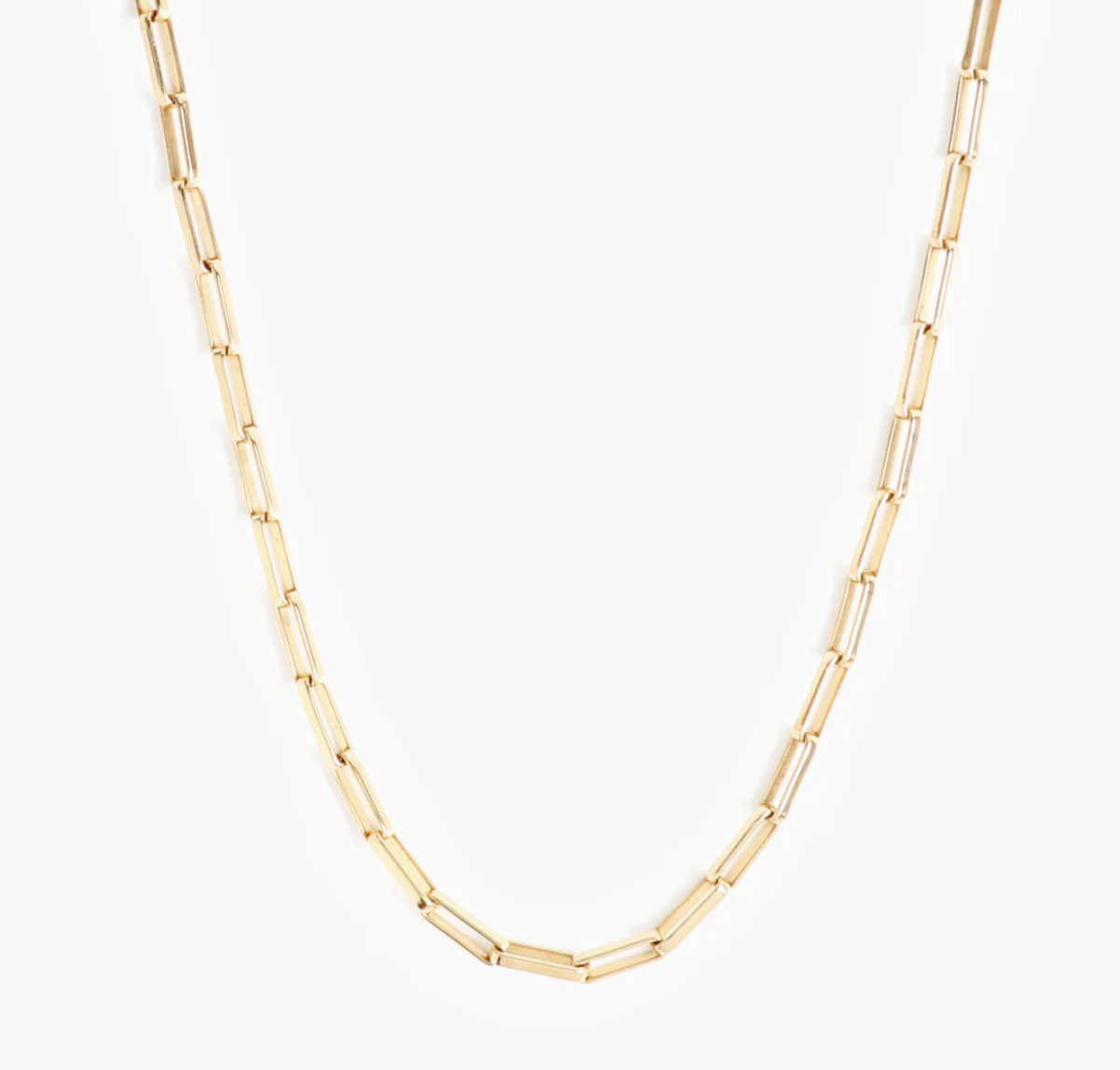 Gold chain necklace on a white background