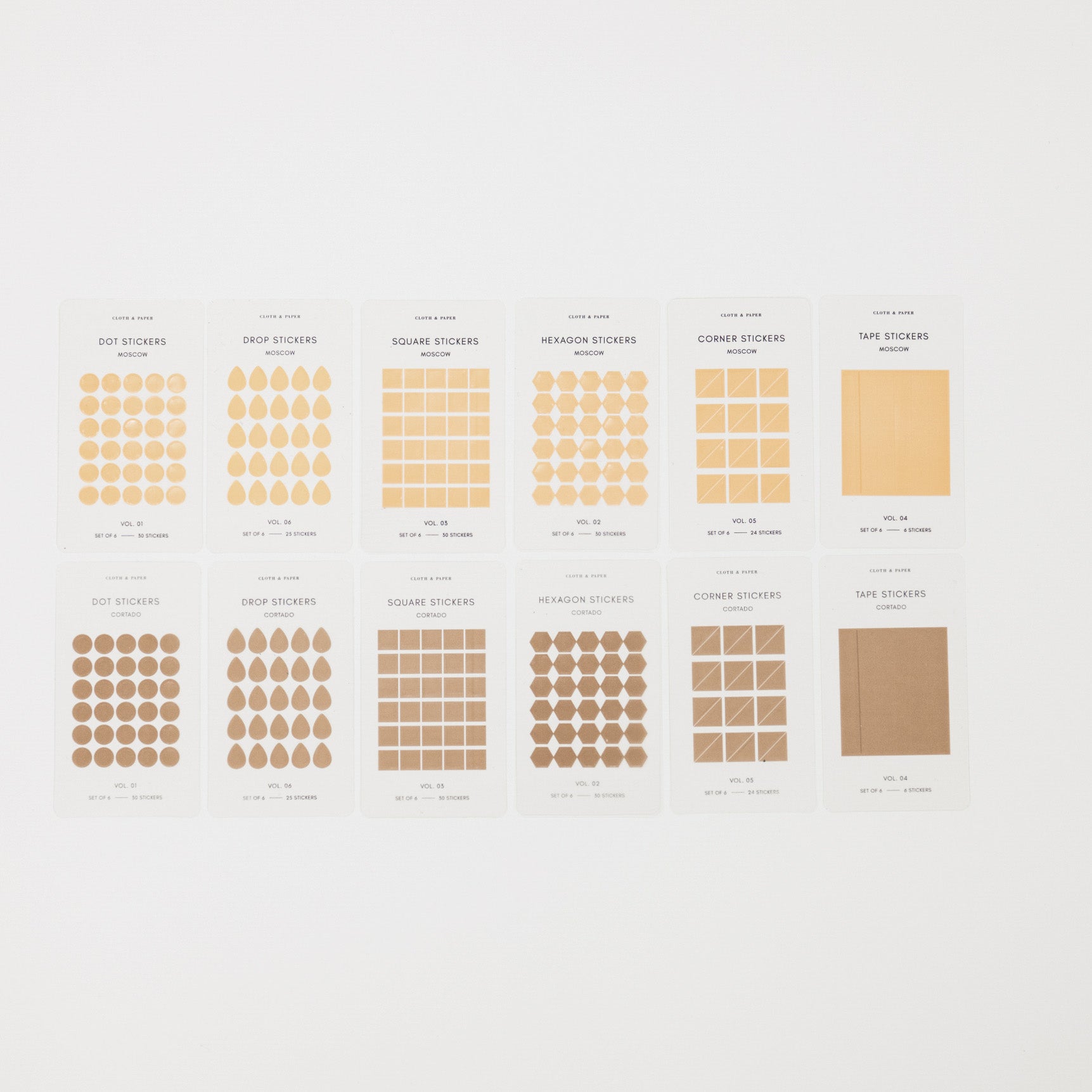 Collection of different types of stickers on a white background
