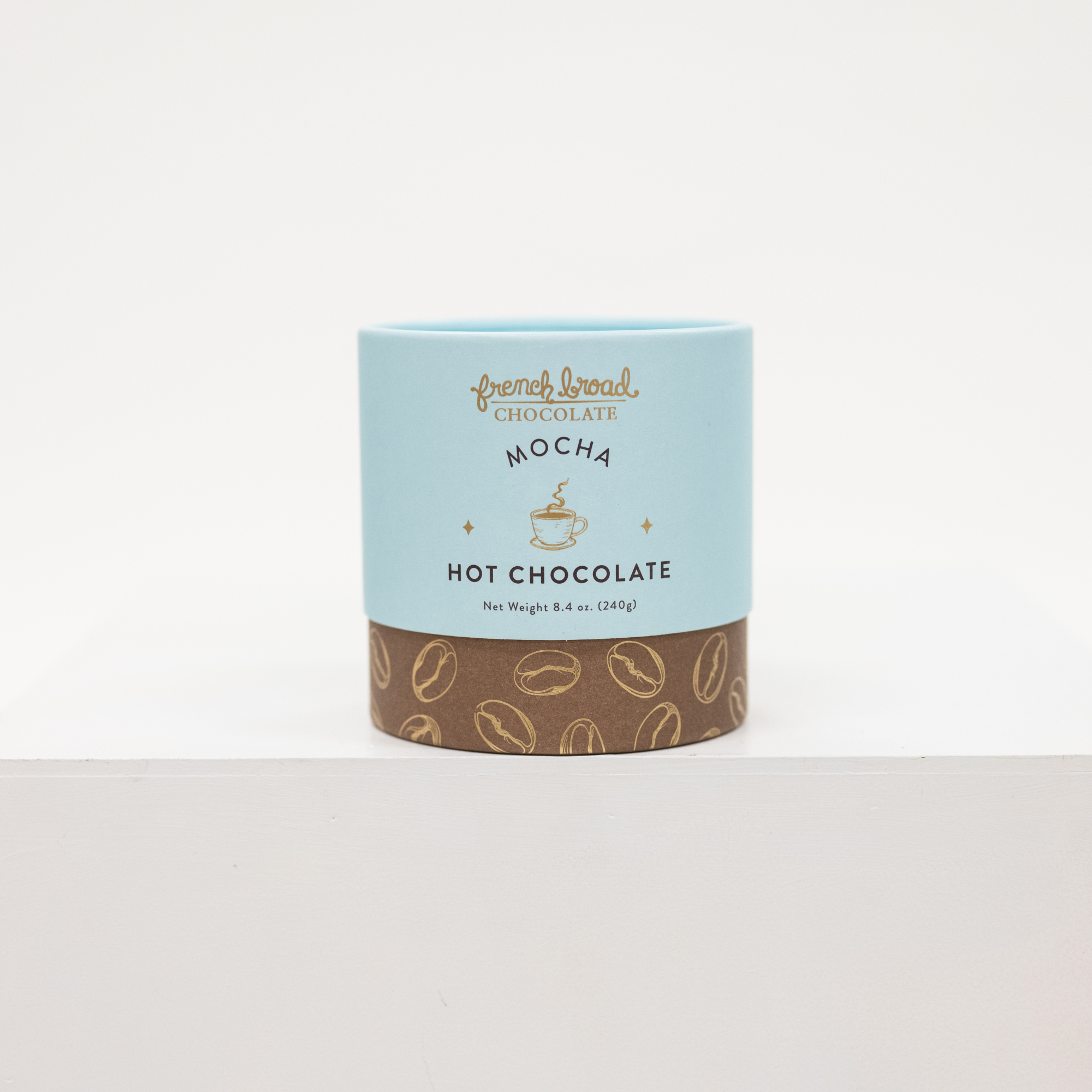 Box of French Bread Mocha Hot Chocolate on a light gray background