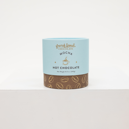 Box of French Bread Mocha Hot Chocolate on a light gray background