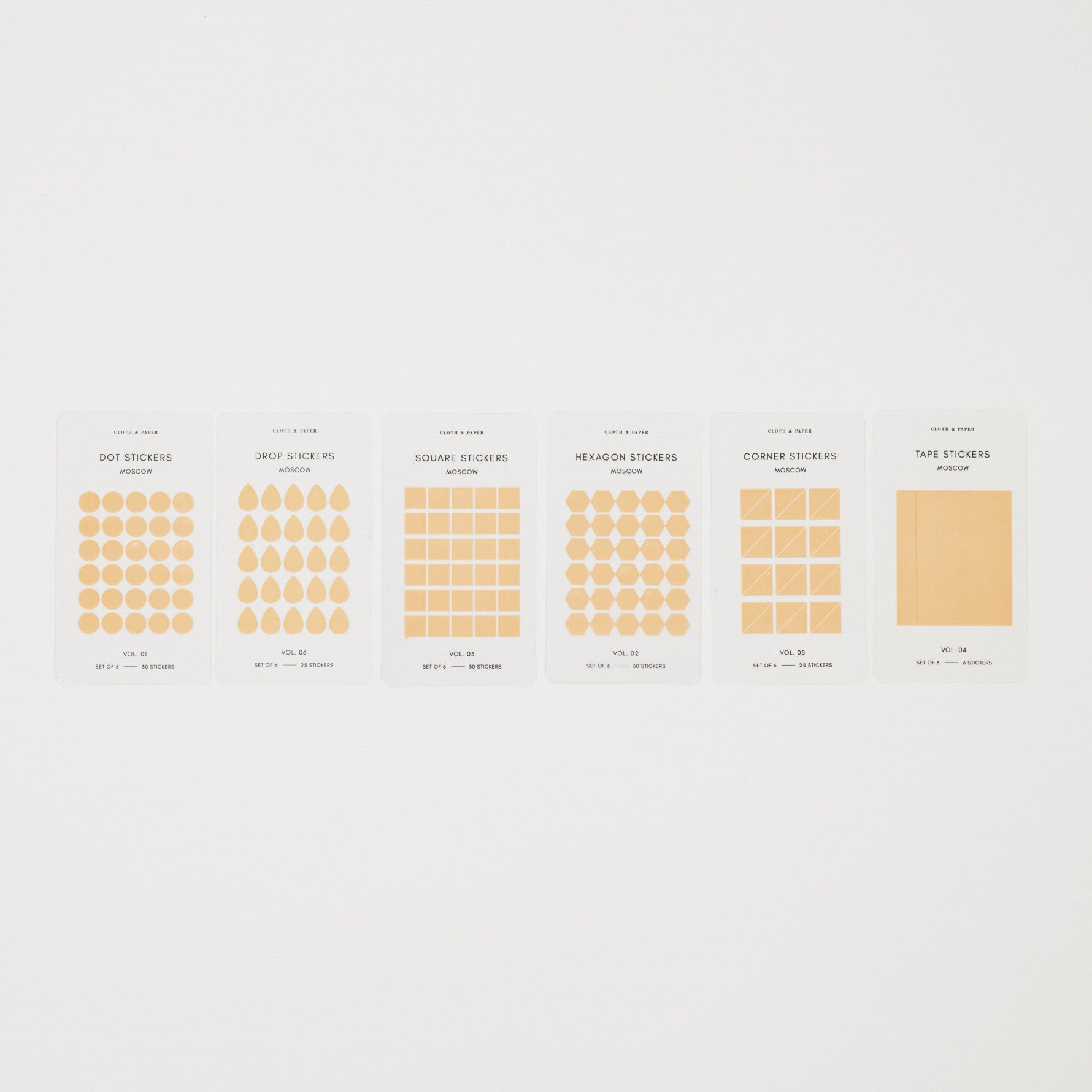 Collection of different types of stickers on a white background