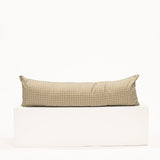 moss green with grid pattern on a long lumbar pillow