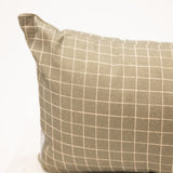 moss green with grid pattern on a long lumbar pillow