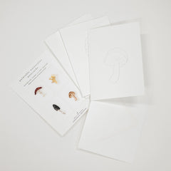 Set of 8 watercolor paintable notecards with envelopes. Feature mushroom patterns.
